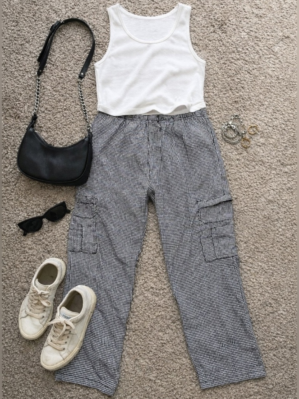 Houndstooth drawstring cargo pants